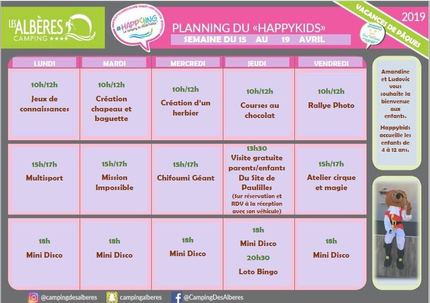 Planning animation albères kids