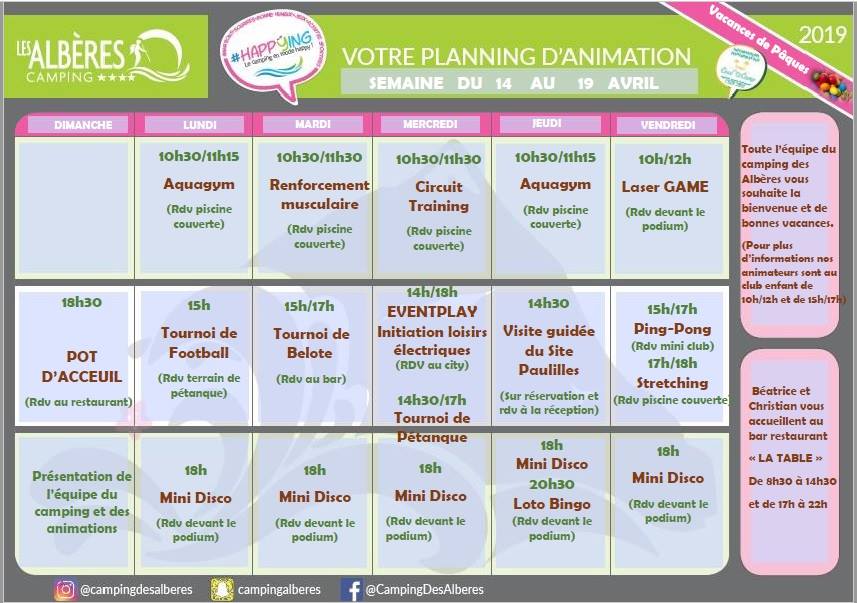 planning animation camping Pyrénées orientales